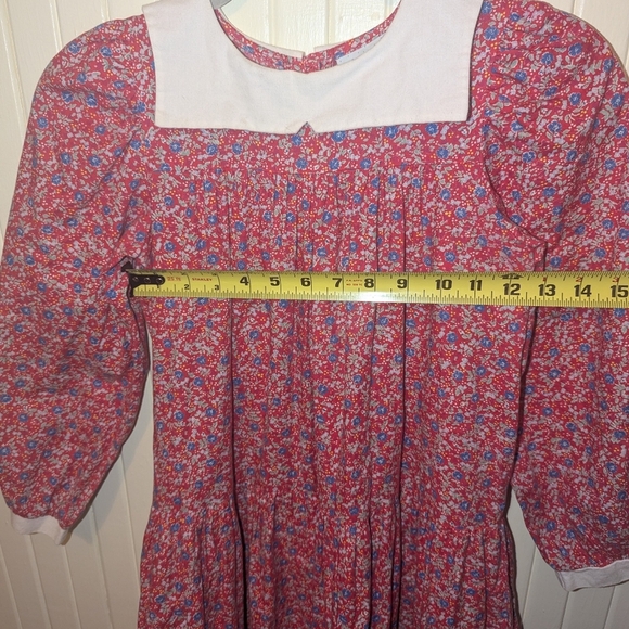 Vintage Mousefeathers Red Floral Print Long Sleeve Collared Girls' Dress Size 14 - Picture 7 of 8